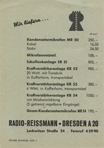 Preisliste 1954