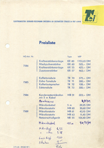Preisliste 1963